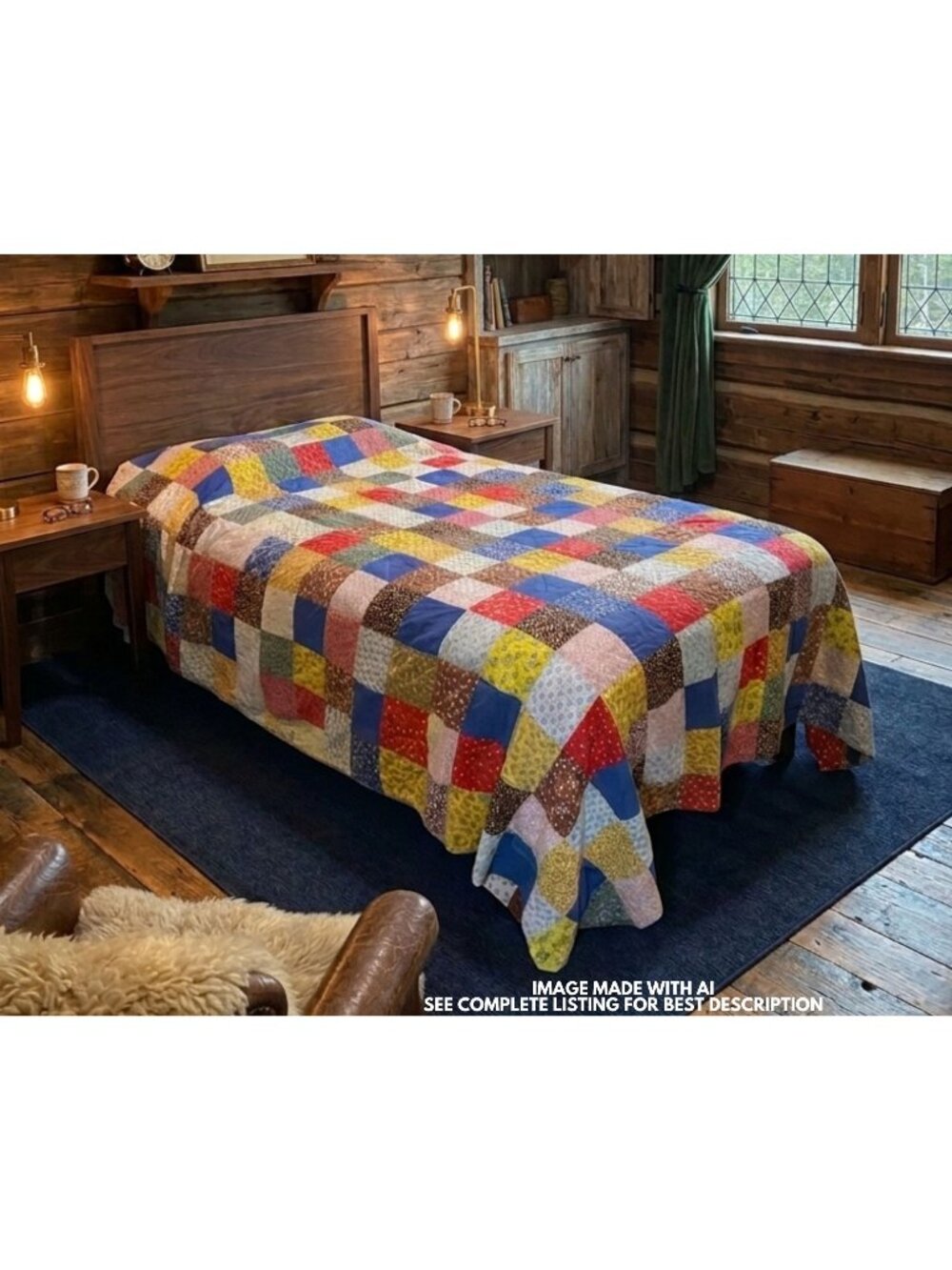 Vintage Scrappy Charm Patchwork Quilt 74 x 84 Country Ditzy Flowers Cabincore